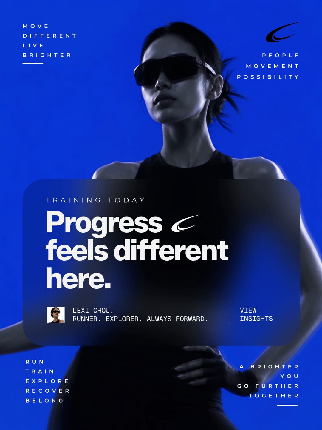 Blue athletic training graphic with the headline "Progress feels different here."
