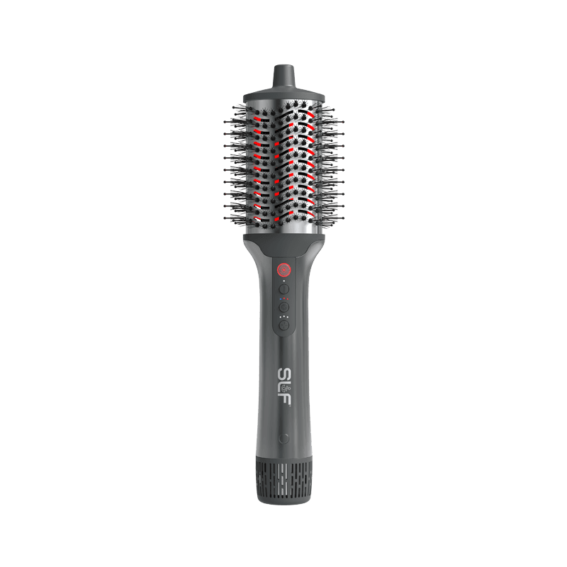 SLF ionic drying brush with integrated controls and black-and-red CMF.