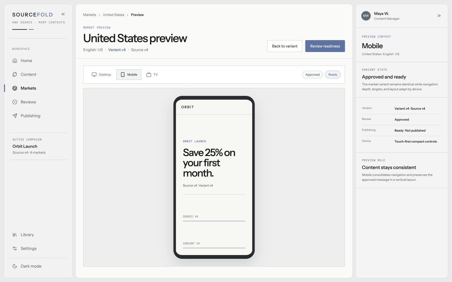 SOURCEFOLD market preview in Mobile mode