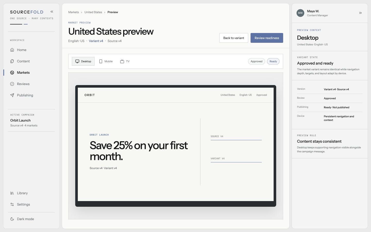 SOURCEFOLD market preview in Desktop mode